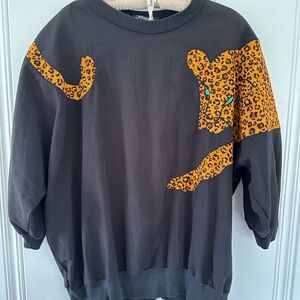 Vintage Silver Threads Leopard Black Top